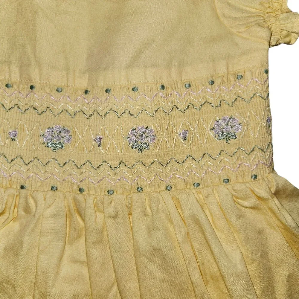 Vintage Gymboree Dress Size 18-24 Months Yellow Embroidered Portraits Party NWT